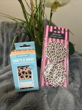 Leopard Print Cup Holder Coasters & Decorative Tape Set NWT retail $21